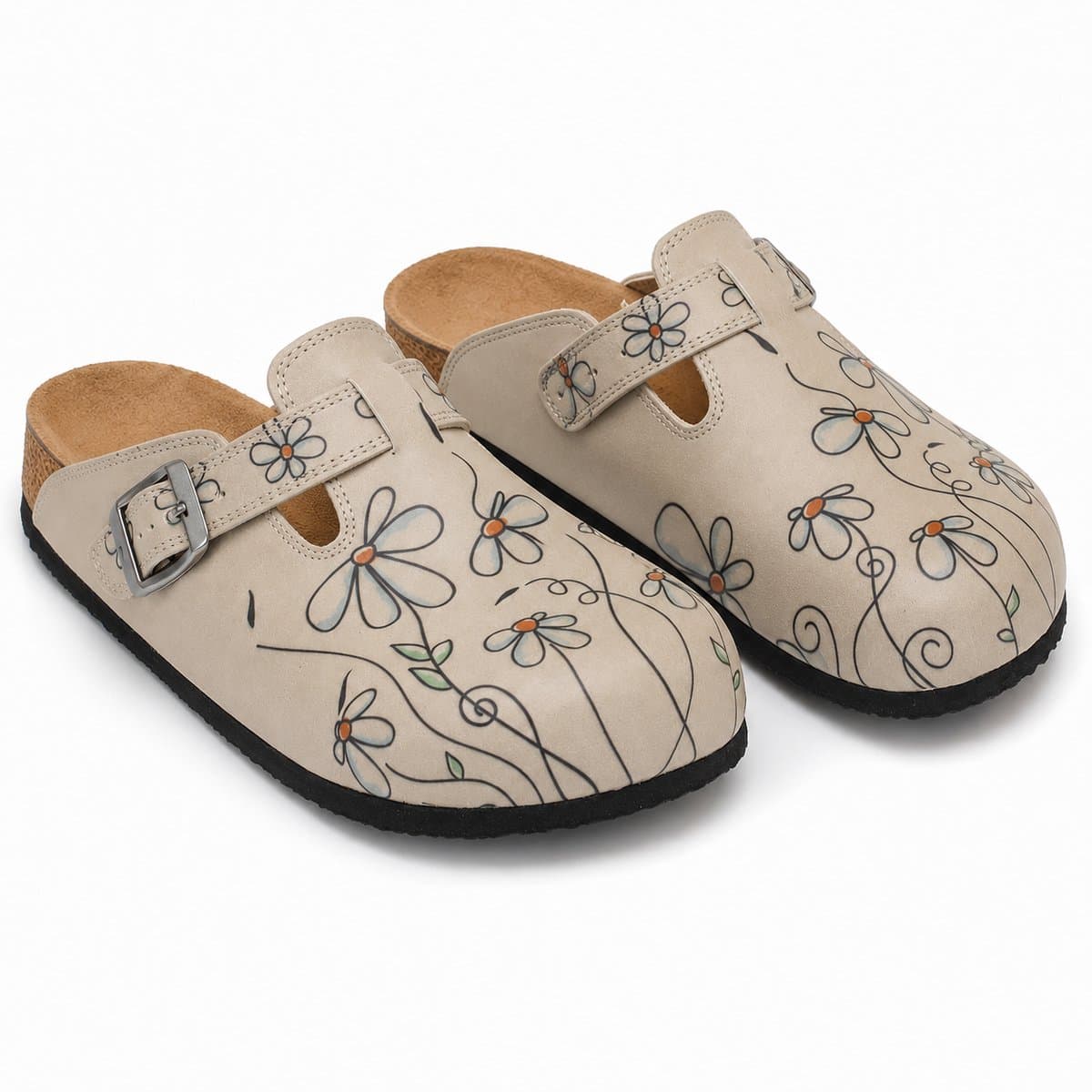 Goby – Beige Daisy Dames Clogs – Vegan – Handmade – Maat 38