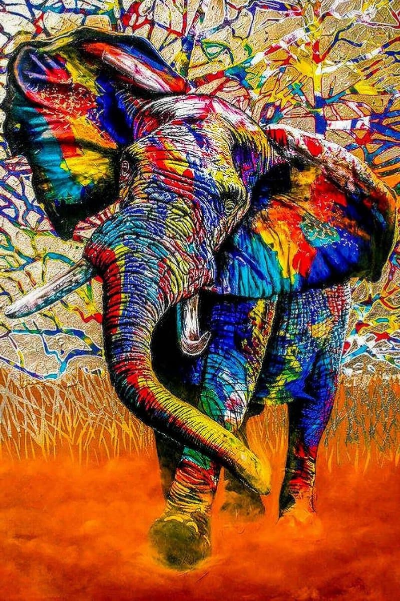 Abstract Olifant Canvas - Wanddecoratie Kunstprint - Woonkamer Verfraaien - Hoge Resolutie Print - 180 x 90 cm - Multicolor