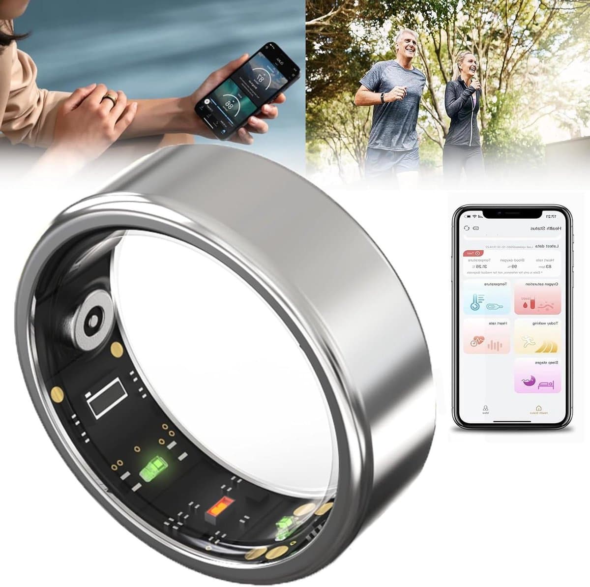 Slimme Gezondheidsring - Fitness Tracker - Gezondheid Monitoren - 24/7 Hartslagmeting - 4-6 Dagen Batterij - Zilver