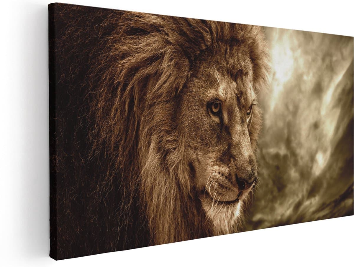 Artaza Canvas Schilderij Leeuw - Leeuwenkop - 140x70 cm - Groot - Wanddecoratie Woonkamer - Schilderijen - Muurdecoratie