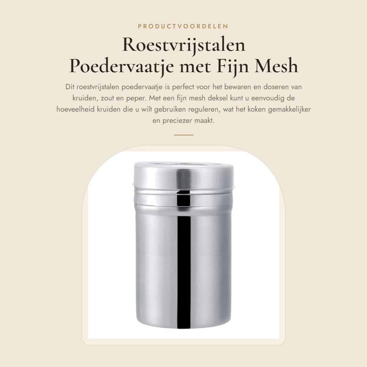 Inovra- Poeder Shaker Roestvrij Staal - Herbruikbare Kruidenpot - Zout/Peper Pot - Fijn Mesh Deksel - Keuken/Kruidenopslag - Veilig en Hoogwaardig