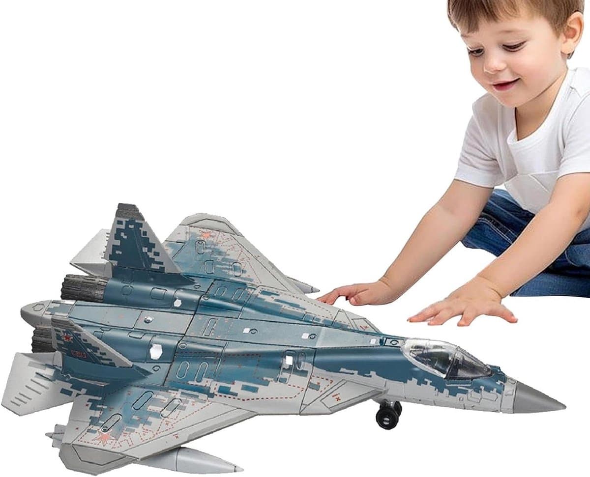Vliegtuig Bouwset - Modelbouw Vliegtuig - Kinderspeelgoed Luchtvaart - Terugslagfunctie Geen Batterijen - 21 x 16 x 5 cm - Camouflage