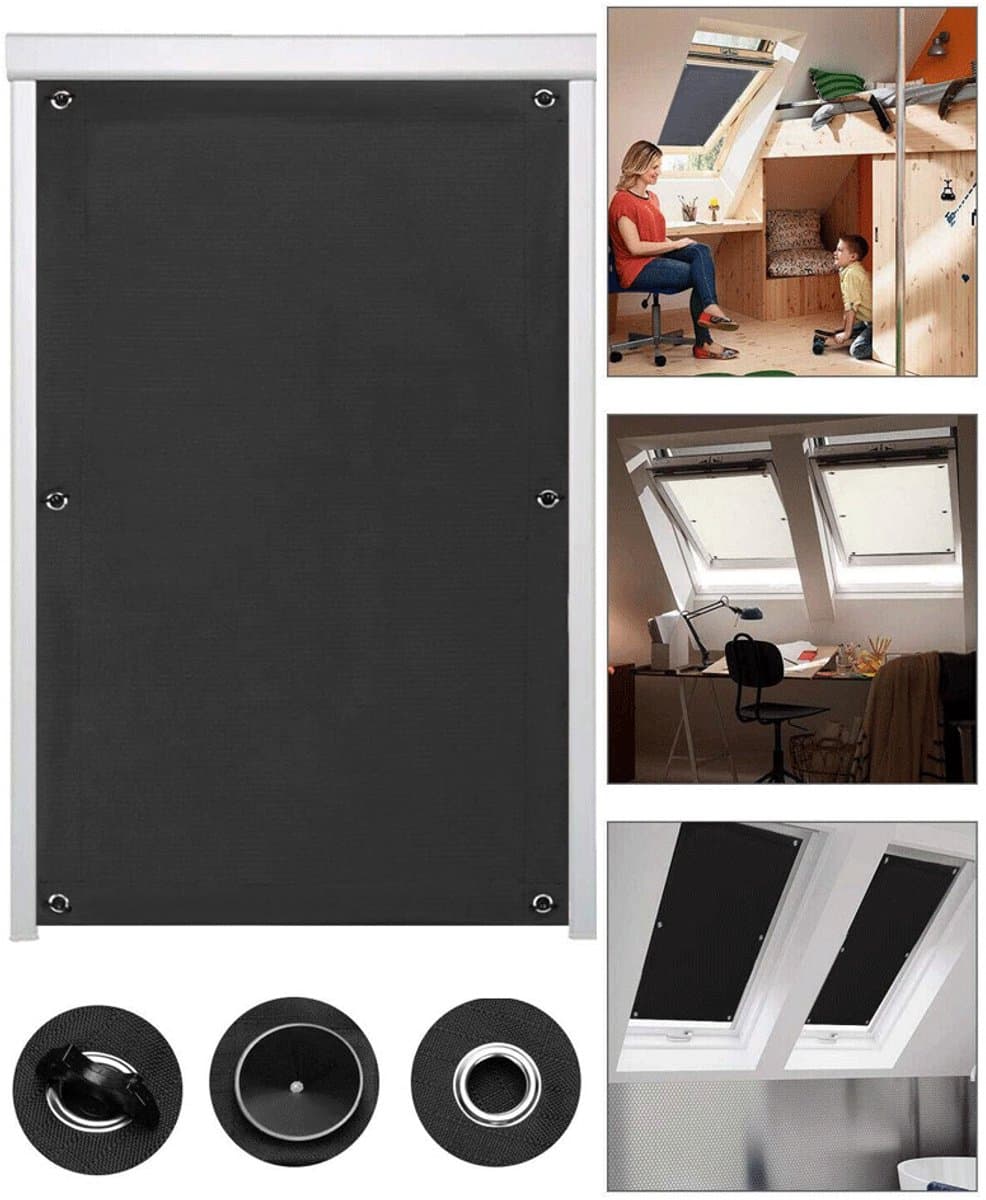 Verduisteringsgordijn Dakraam - 2 Stuks - 60x93cm - Warmtewerende Zonwering - Geschikt voor M08/M06 Schroefdraad - Zonder Boren - UV-werend - Zwart