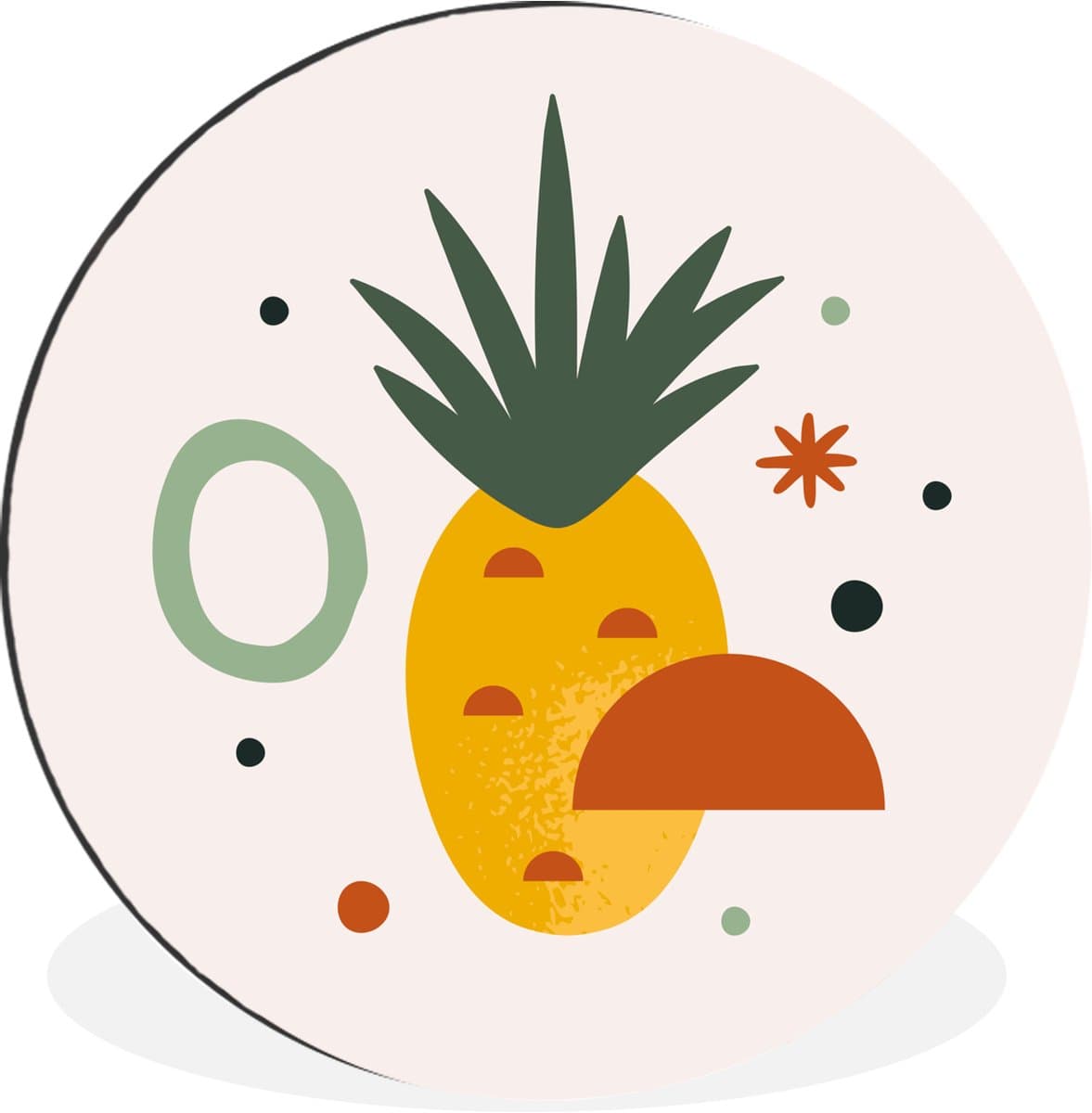 WallCircle - Wandcirkel - Muurcirkel - Ananas - Abstract - Zomer - Aluminium - Dibond - 60x60 cm - Binnen en Buiten