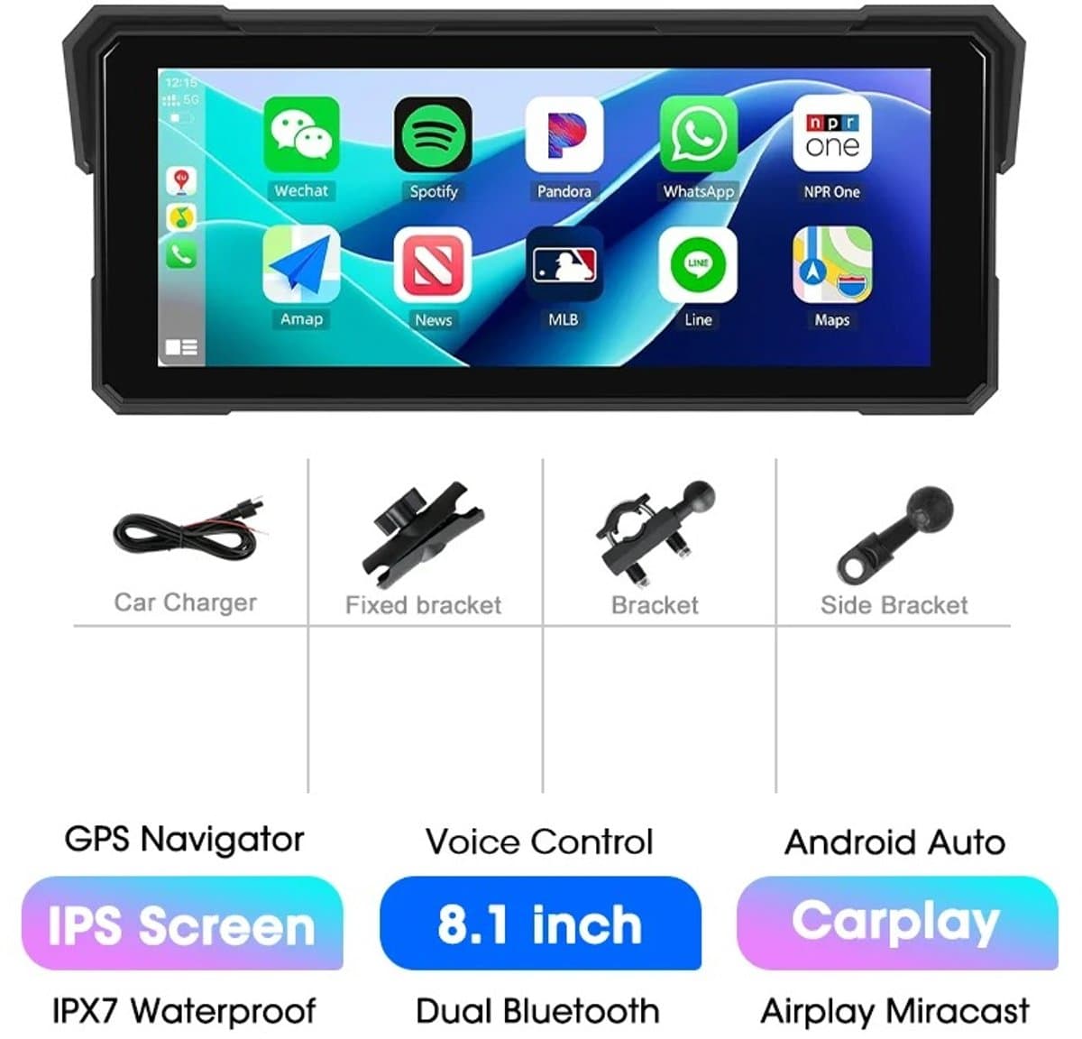 Innovastore Motor Carplay scherm - Motor monitor - Draadloze CarPlay - Motorcarplay - Navigatiescherm - Waterdicht - 8.1 inch