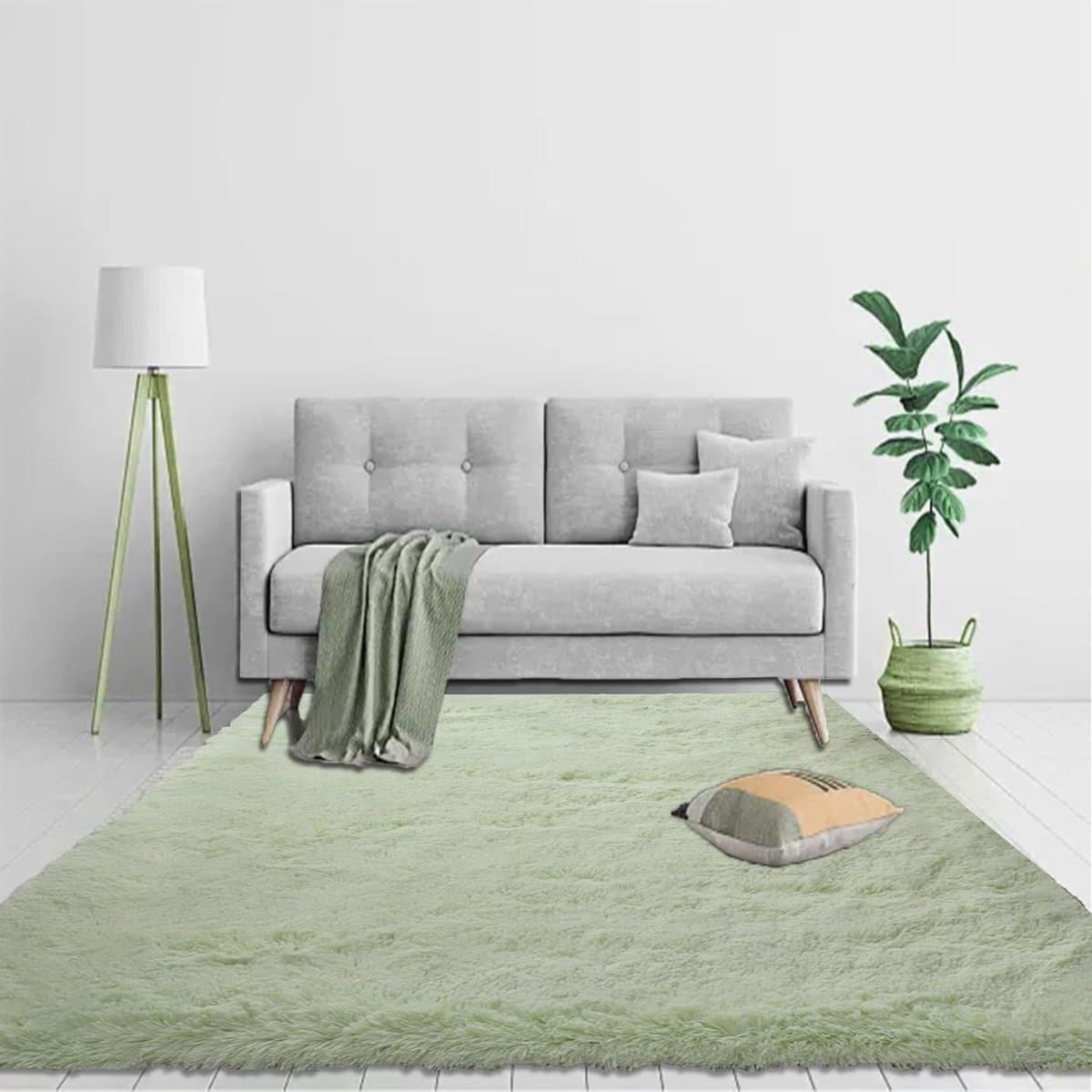 Zachte Vloerkleed - Lange Pluche - Woonkamer Decoratie - Antislip Onderkant - 70 x 130 cm - Lichtgroen