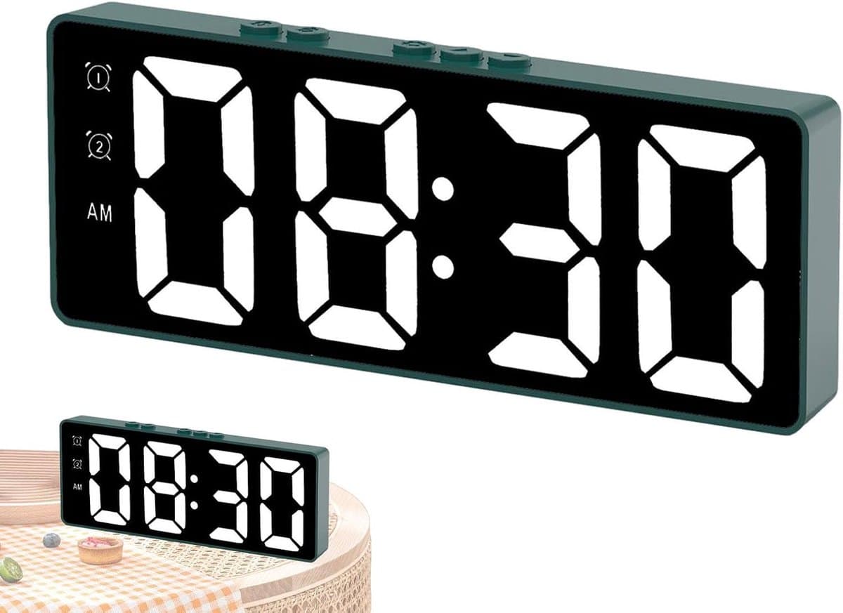 Digitale Wekker - LED Klok Spiegell - Real-time Monitoring - Spraakgestuurde Sensor - 160 x 25.5 x 61.5 mm - Donkergroen