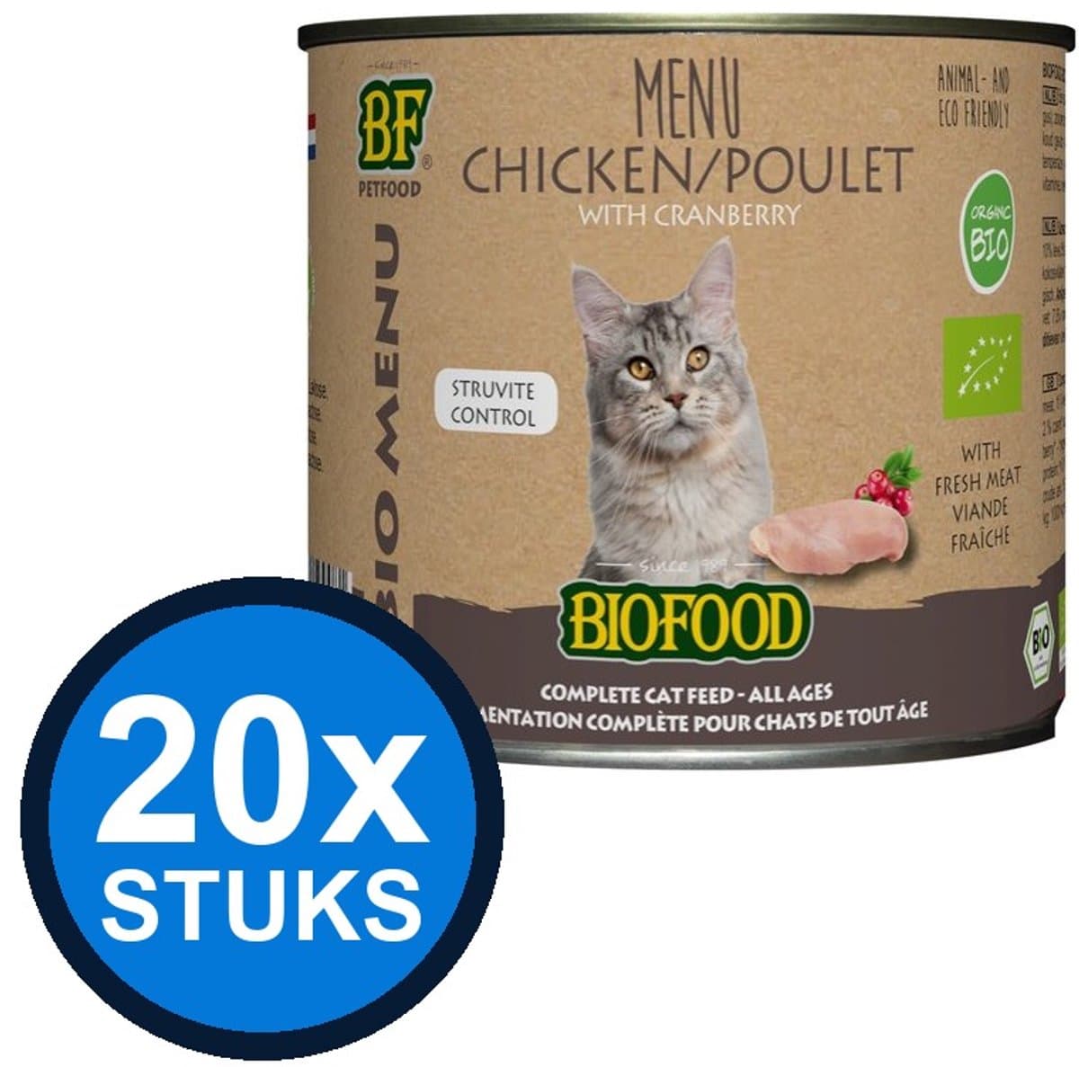 20x Biofood - Organic Kip Menu Blik - Kattenvoer Natvoer - 200g