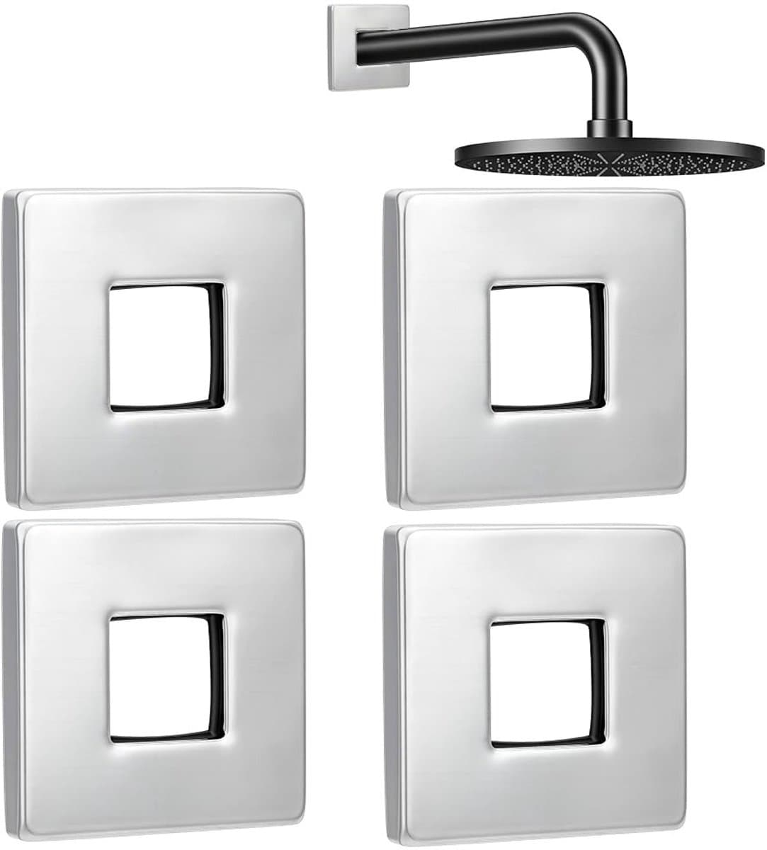 Dailygoods - BENECREAT 4 stuks douchearm flensplaat, 6,6 x 6,6 x 0,9 cm vierkante douchearm flens roestvrij staal vierkante rozet afdekplaat voor douchekop arm pijp