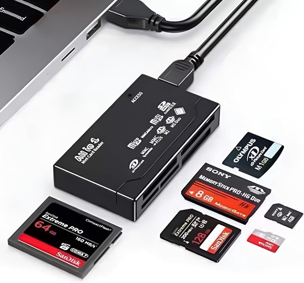 Geavanceerde 6-in-1 Geheugenkaartlezer voor SD, CF, en TF Kaarten met Hoge Overdrachtsnelheid tot 480Mbps, Compatibel met Windows en Mac