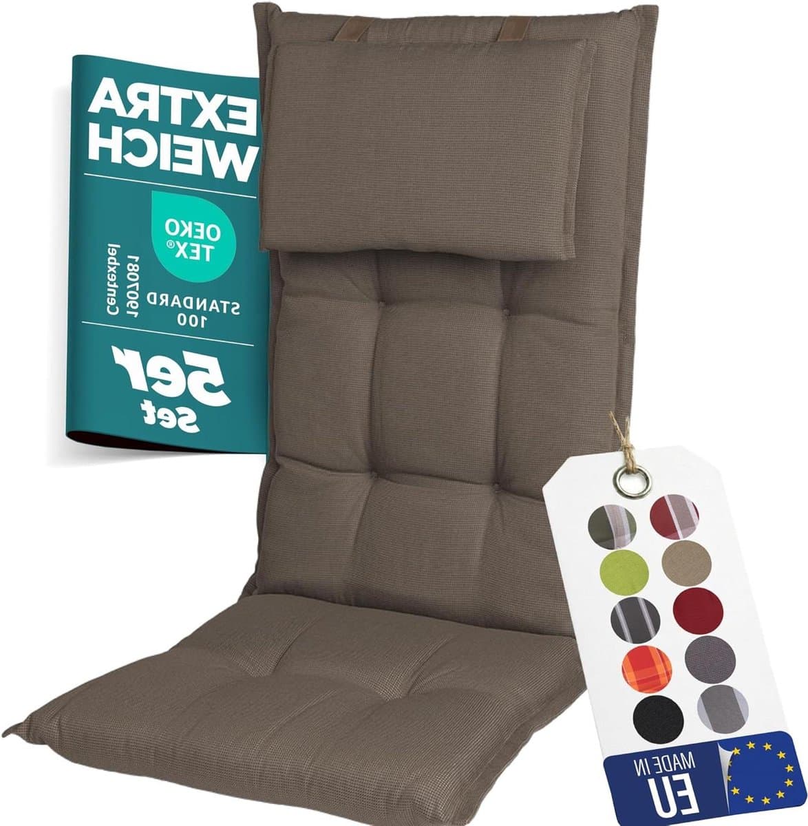 Tuinstoelkussens Set - Kussens Hoge Rug - Comfortabel Zitten - Extra Dikke Vulling - 5 Stuks - Taupe