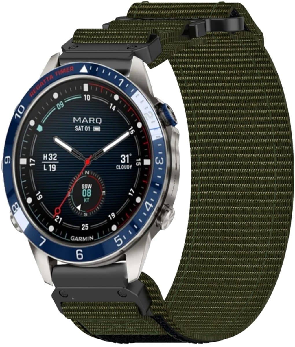 Voor Garmin MARQ Captain Gen 2 22 mm nylon klittenbandsluiting horlogeband (legergroen)