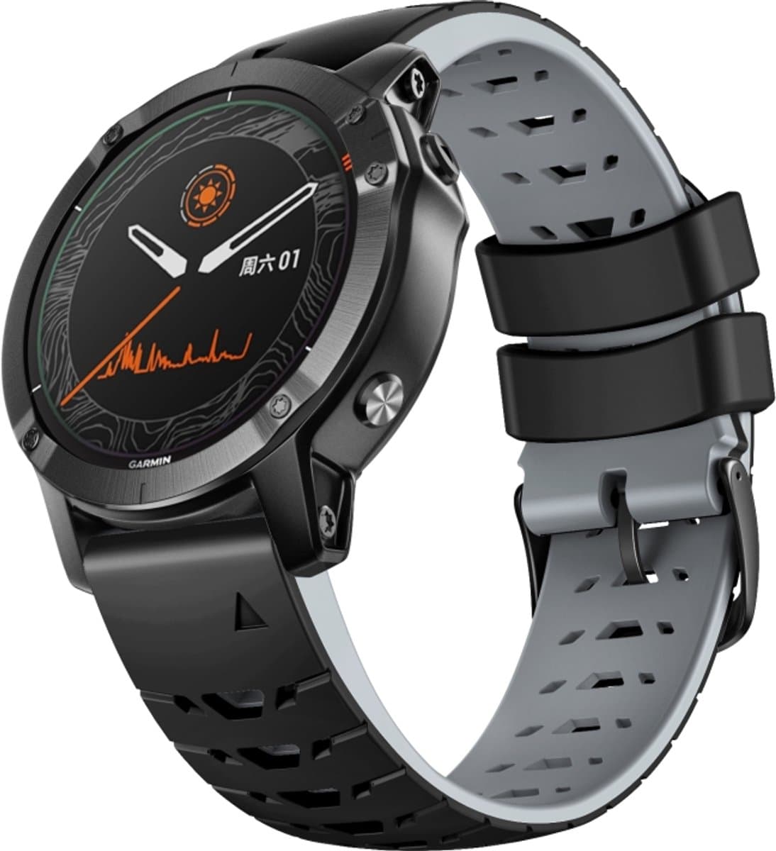 Voor Garmin Fenix 7 22 mm trapeziumvormige siliconen horlogeband met snelsluiting (zwart grijs)