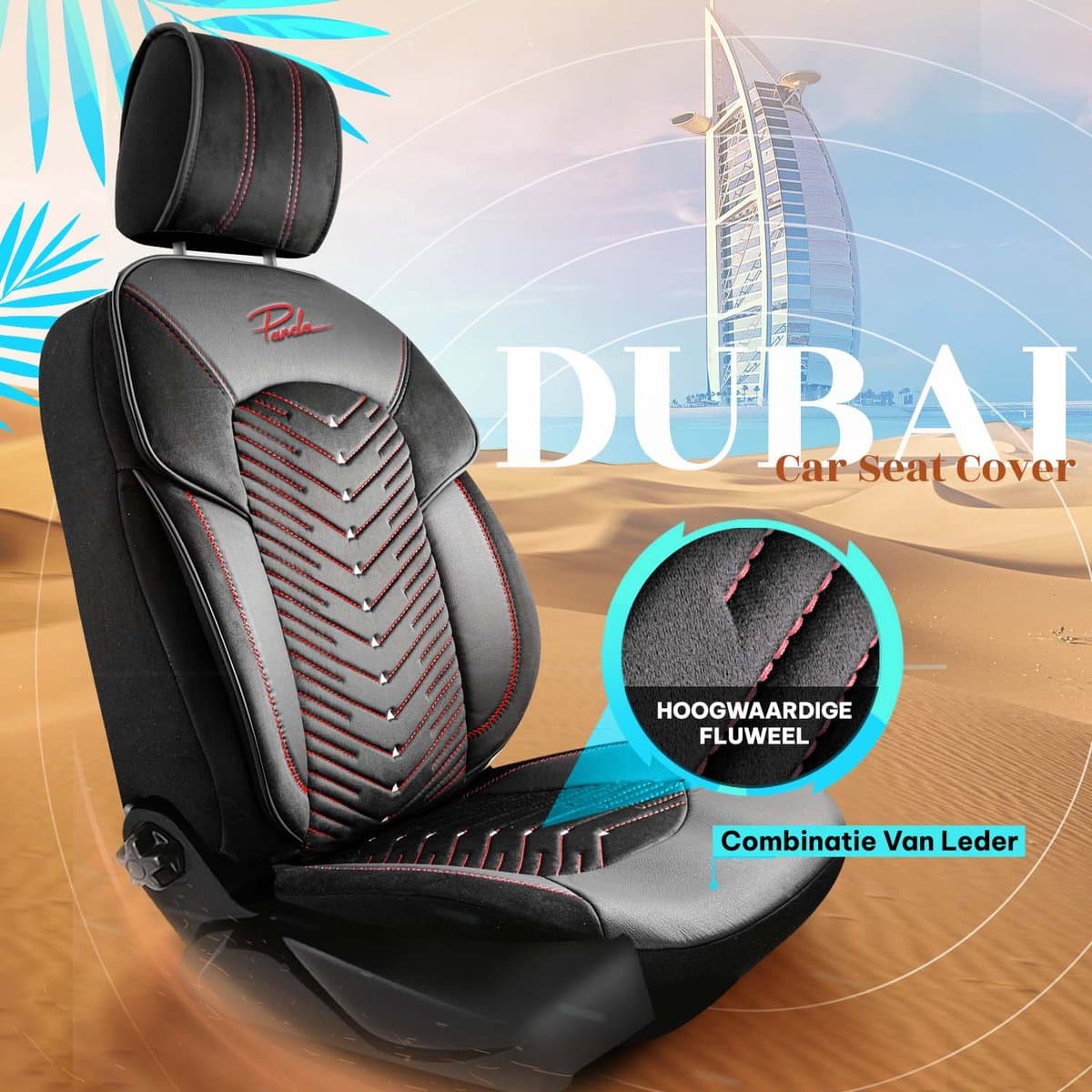 Stoelhoezen Ford F150 2017-heden – Dubai Zwart/Rood – Zachte veloursstof – Voorstoelenset – luxe velours stoelhoezen – extra comfort – beschermt tegen vuil en slijtage