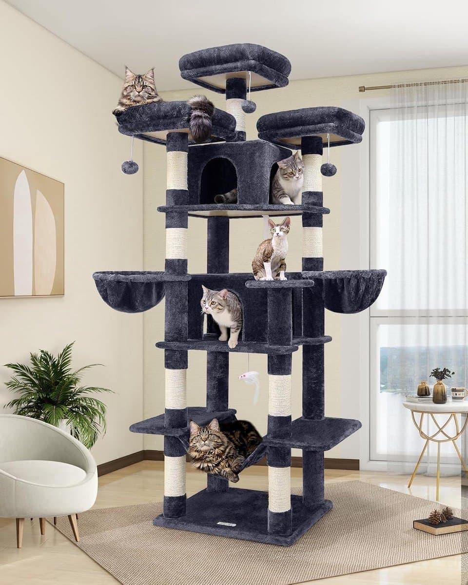 Kattenboom XXL - Krabpaal Hoog - Spelen en Rusten - Stabiele Constructie - 204 cm - Donkergrijs