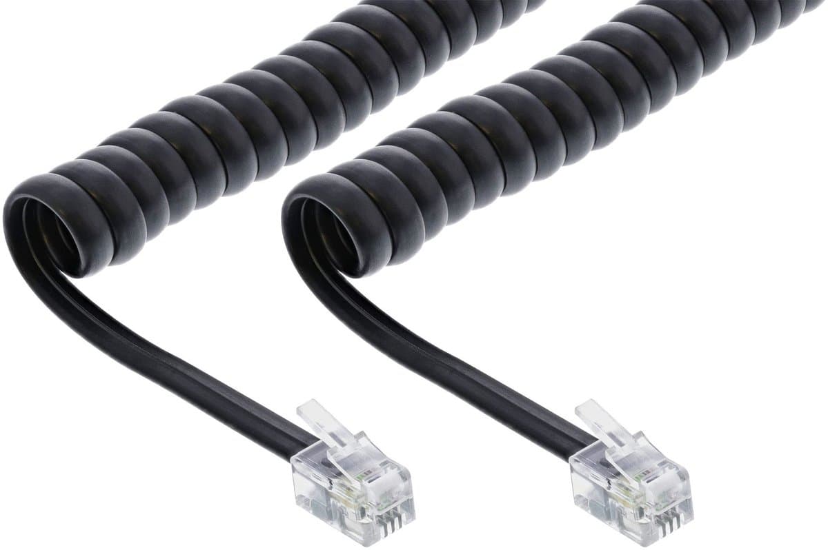 Telefoon spiraalkabel RJ10 - RJ10 - 1:1 aangesloten / zwart - 2 meter