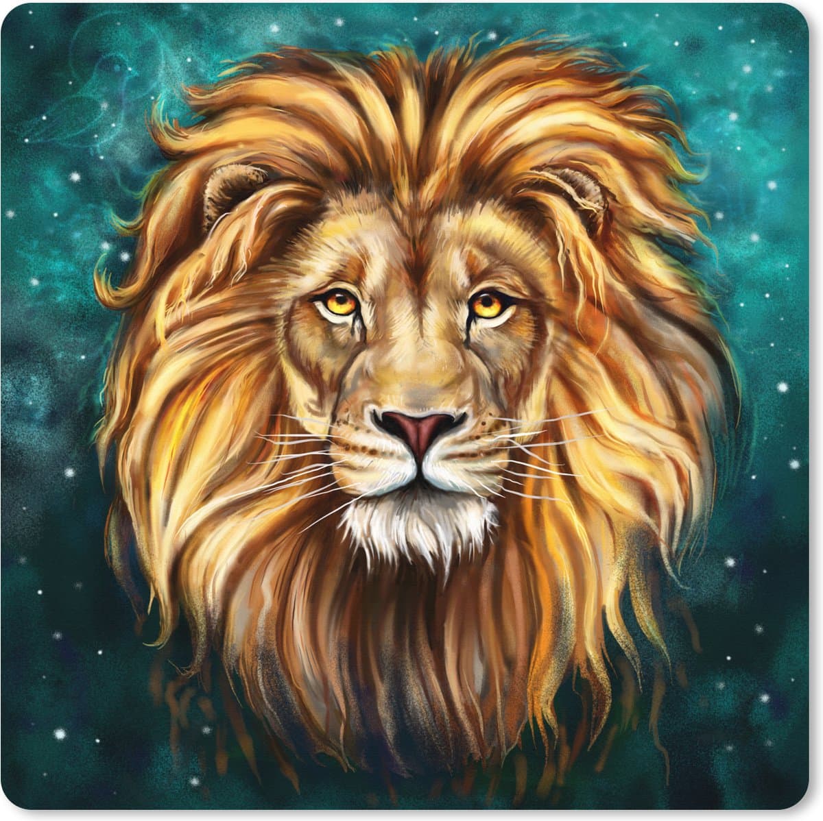 Muismat XXL 60x60 cm - Bureau onderlegger - Bureau mat Leeuw - Schilderij - Sterrenhemel - Bureaumat - Gaming mousepad xl - Bureaulegger groot - Computer deskmat