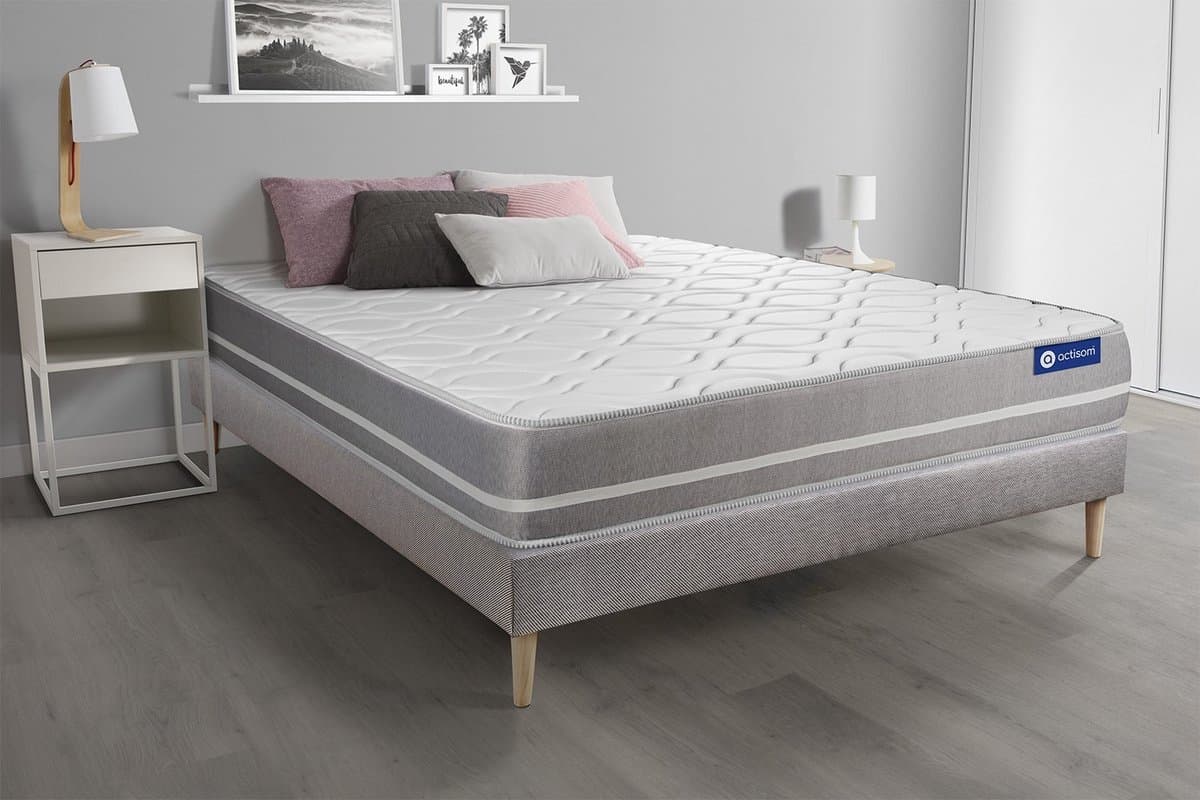 Complete boxspring met matras tweepersoons- Actisom Actimemo touch grijs - Traagschuim - 120 x 210 cm