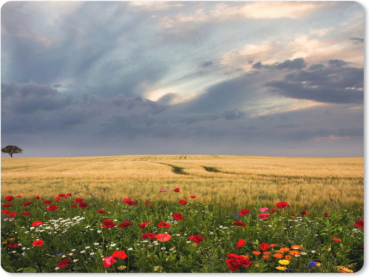 Muismat XXL 80x60 cm - Bureau onderlegger - Bureau mat Bloemen - Tarwe - Wolken - Bureaumat - Gaming mousepad xl - Bureaulegger groot - Computer deskmat