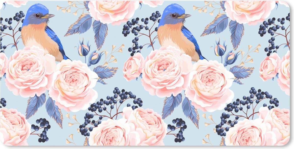 Muismat XXL 80x40 cm - Bureau onderlegger - Bureau mat Patronen - Roos - Vogel - Blauw - Bureaumat - Gaming mousepad xl - Bureaulegger groot - Computer deskmat