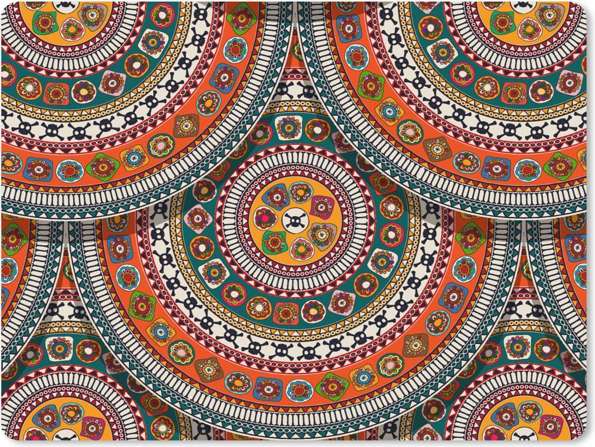 Muismat XXL 80x60 cm - Bureau onderlegger - Bureau mat Cirkels - Azteken - Patronen - Zuid-Amerika - Bureaumat - Gaming mousepad xl - Bureaulegger groot - Computer deskmat