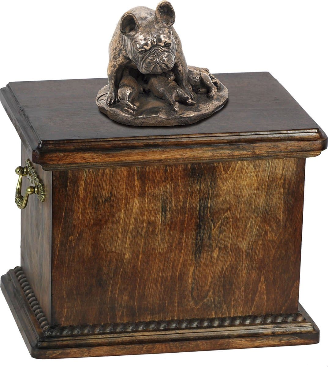 Elegante urn voor de as van een Franse Bulldog met beeldje