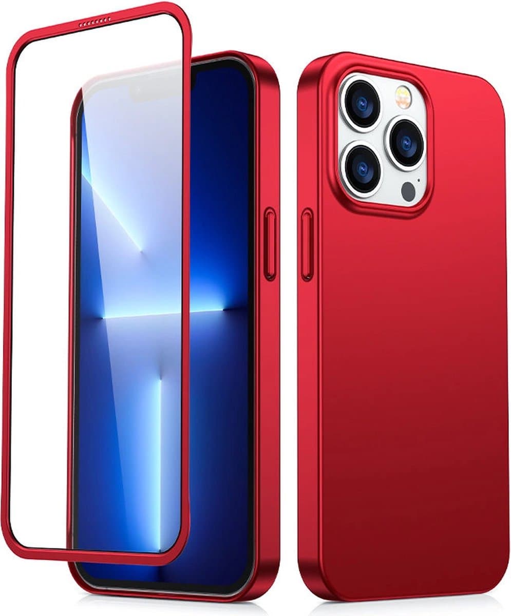 Joyroom - 360 - - 360 - Full - Case - case - cover - voor - iPhone - 13 - Pro - Max - achter- en - voorkant - + - gehard - glas - rood - (JR-BP928 - rood)