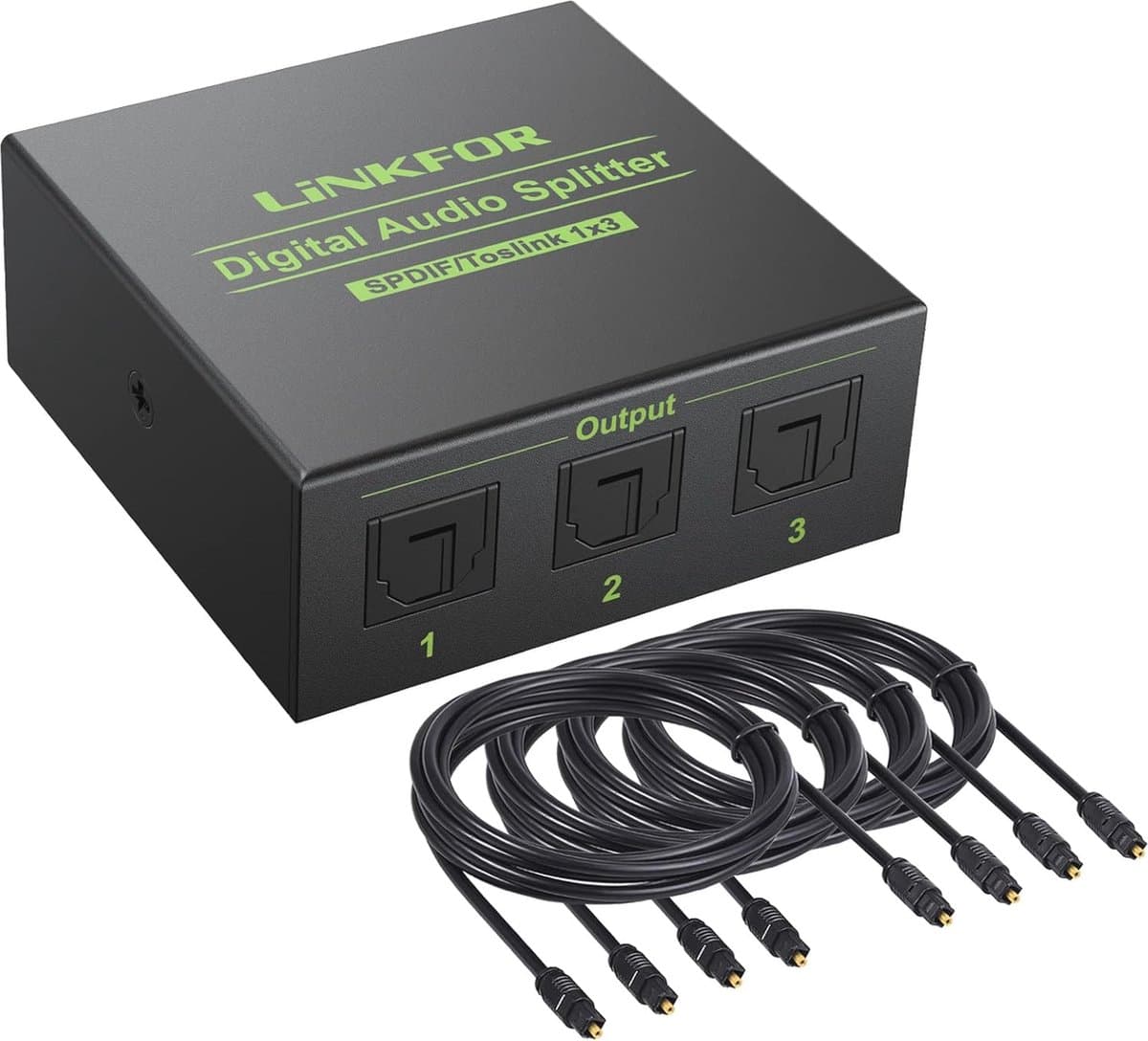 Toslink Splitter 1x3 - Optische Audio Splitter met 3 Poorten voor SPDIF - Ondersteunt LPCM 2.0, DTS en Dolby-AC3 - Inclusief 4 x 2 m Optische Kabel
