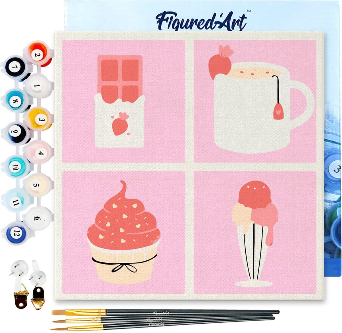 Figured'Art Mini Schilderen op Nummer Volwassenen 20x20cm met lijst Delicatessen - Klein Formaat Creatieve Hobby Kit DIY Art Nummer Compleet