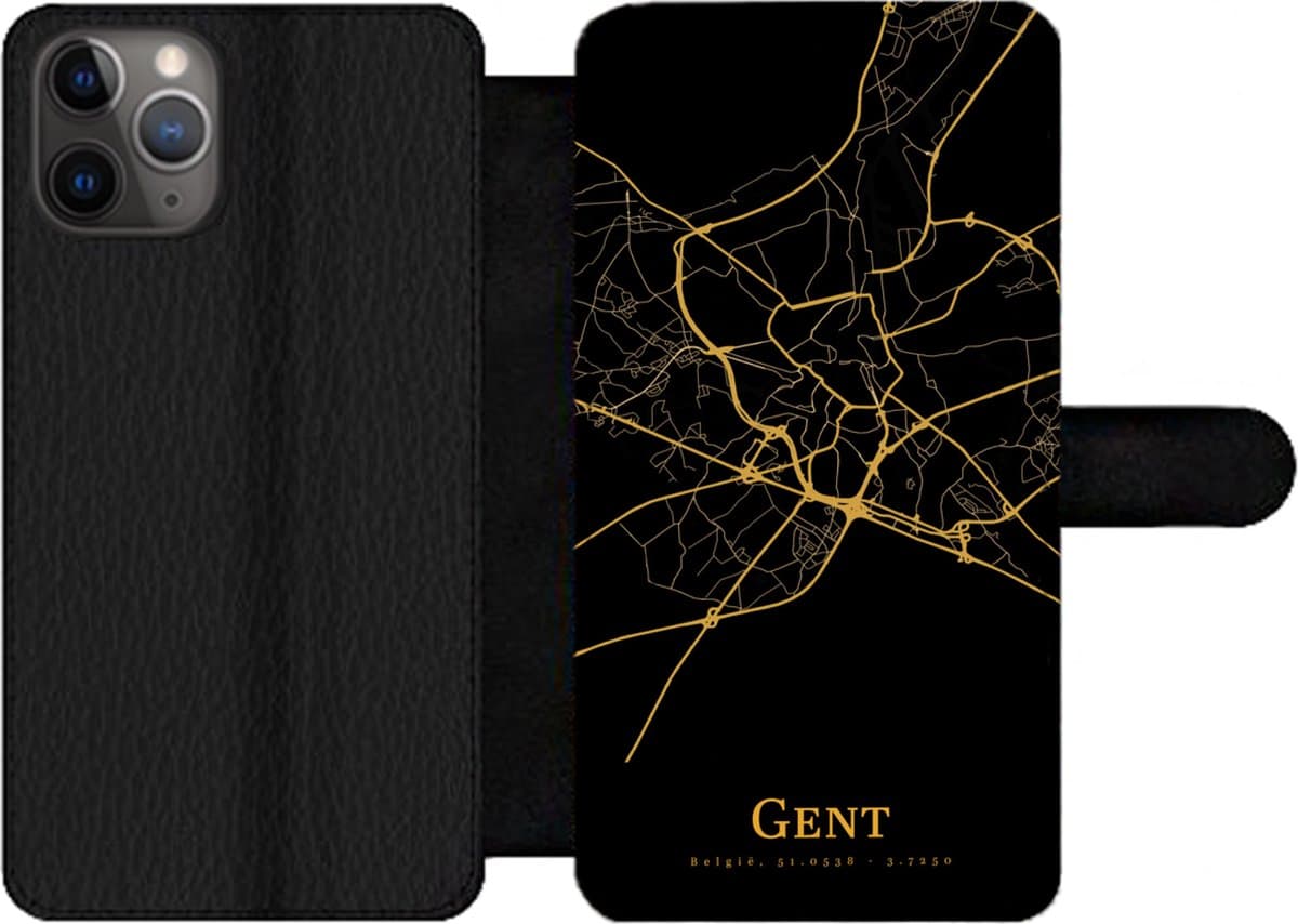 Telefoonhoesje Geschikt voor iPhone 11 Pro Max telefoonhoesje - Gent - Kaart - Goud - Met vakjes - Wallet case met magneetsluiting