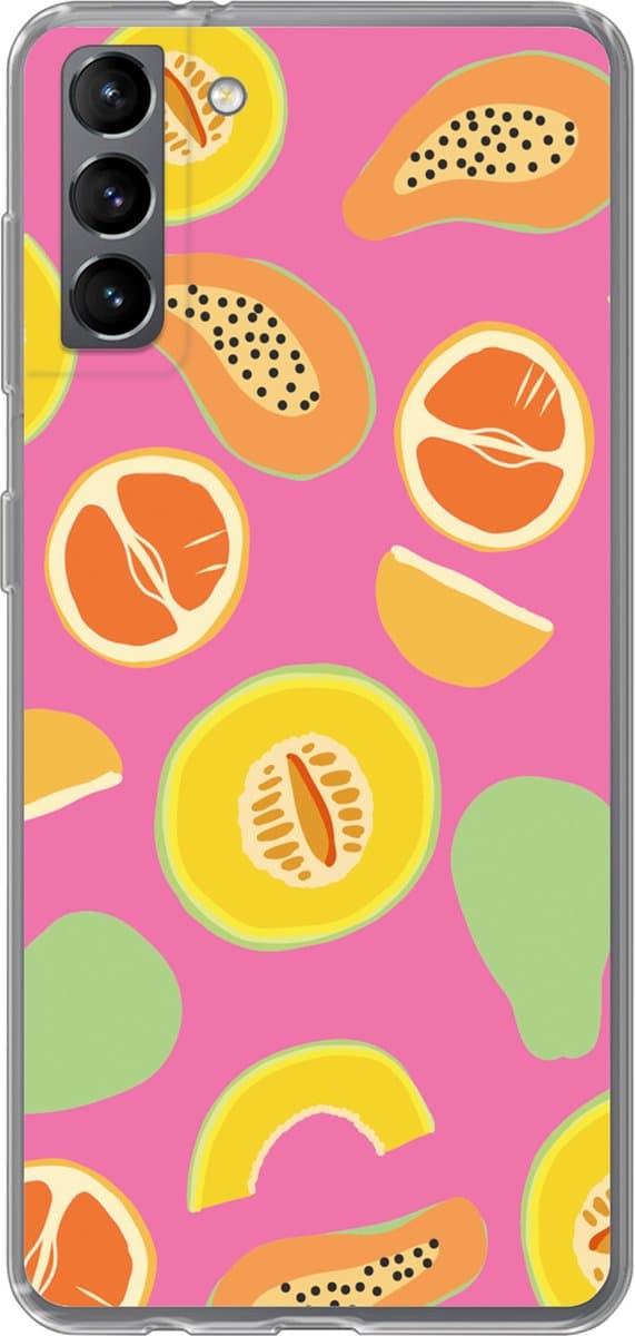 Telefoonhoesje Geschikt voor Samsung Galaxy S21 Plus hoesje - Fruit - Patronen - Roze - Siliconen Telefoonhoesje Telefoonhoesje