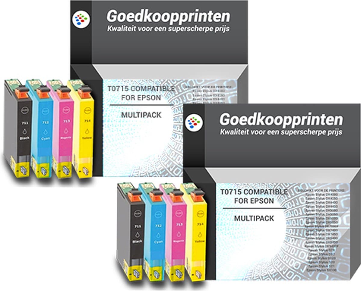 ACTIE: Epson T0715 inkt cartridges Multipack (2x4st) - Huismerk