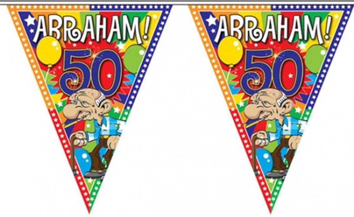 5x stuks Leeftijd versiering vlaggenlijn / vlaggetjes / slinger Abraham 50 jaar geworden thema 10 meter