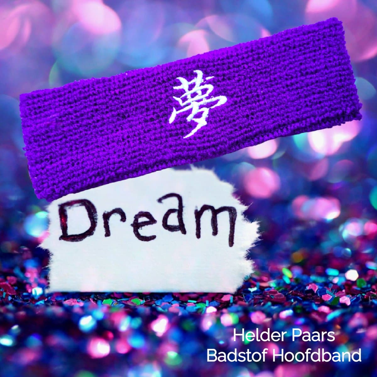 SPORT® - Badstof Zweetband / Hoofdband - 5 cm Paars - "DREAM" in Japanse wijsheid tekst (geborduurd) - Volwassenen Tieners Kinderen (+8yr) - Unisex - Casual Sport