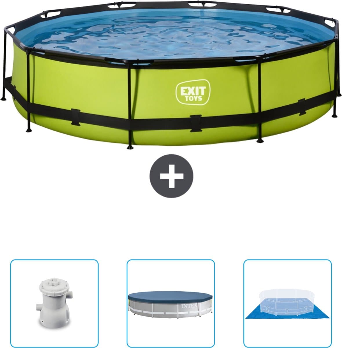 EXIT Rond Lime Frame Zwembad - 360 x 76 cm - Inclusief Pomp - Afdekzeil - Grondzeil - Nu extra voordelig