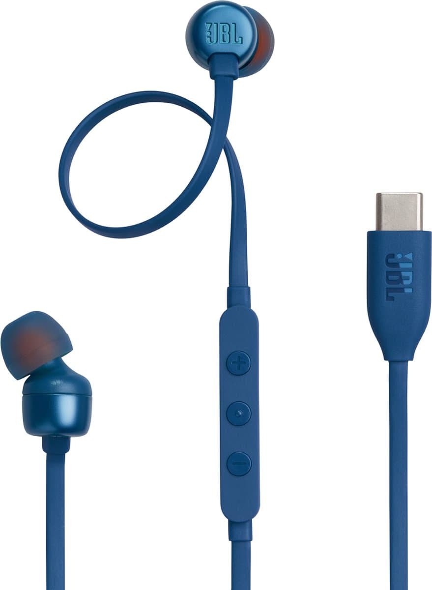 JBL Tune 310C - USB-C Oordopjes voor iPhone 15, 16 & 17 - Bedrade In-ear met Microfoon - Oortjes Bedraad - JBL Pure Bass - Android & Laptop - Blauw
