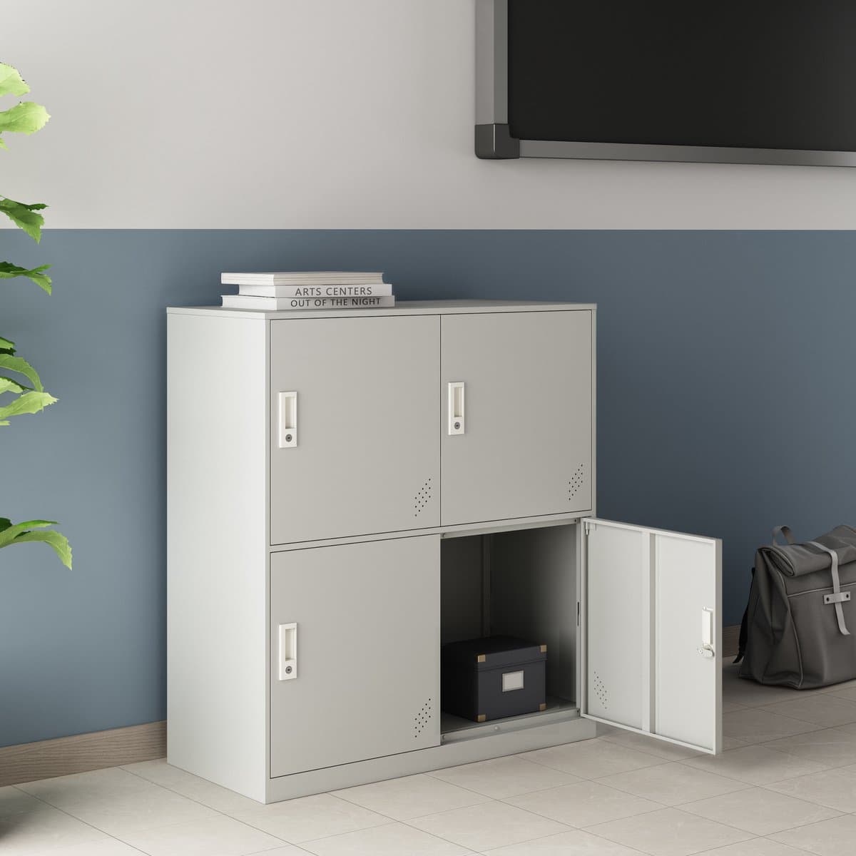 Metalen kast Rautavaara 100x90x40 cm met 4 deuren lichtgrijs