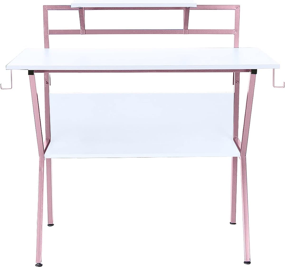 Ergonomische 2 Tier Gaming Bureau Tafel Met Hoofdtelefoon Haak Monitor Stand & Plank (Roze) - Neo