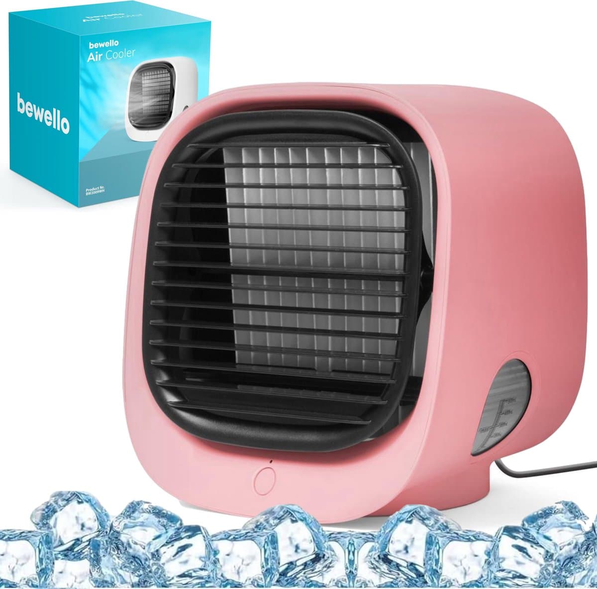 Bewello® - Mini Ventilator voor Bureau - USB Ventilator met Luchtkoeler - Kleine Tafelventilator Airco - Roze - Mobiele Water Aircooler - met LED moodlight - Fluisterstil