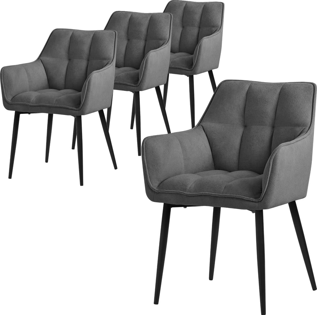 Set van 4 eetkamerstoelen in donkergrijze badstof met dik gestoffeerde zitting ML design