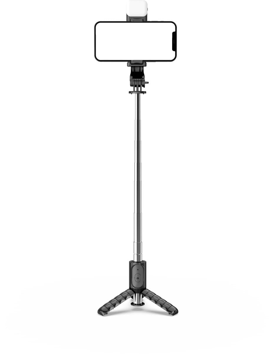 Gadgetking - Selfie stick Q11s met LED licht voor Smartphone - iPhone 17, 17 Pro/Max, iPhone 16 (Pro), iPhone 14 (Pro) iPhone 13 (13 Pro/13 Pro Max) iPhone 12 (12 Mini/ 12 Pro/ 12 Pro Max)