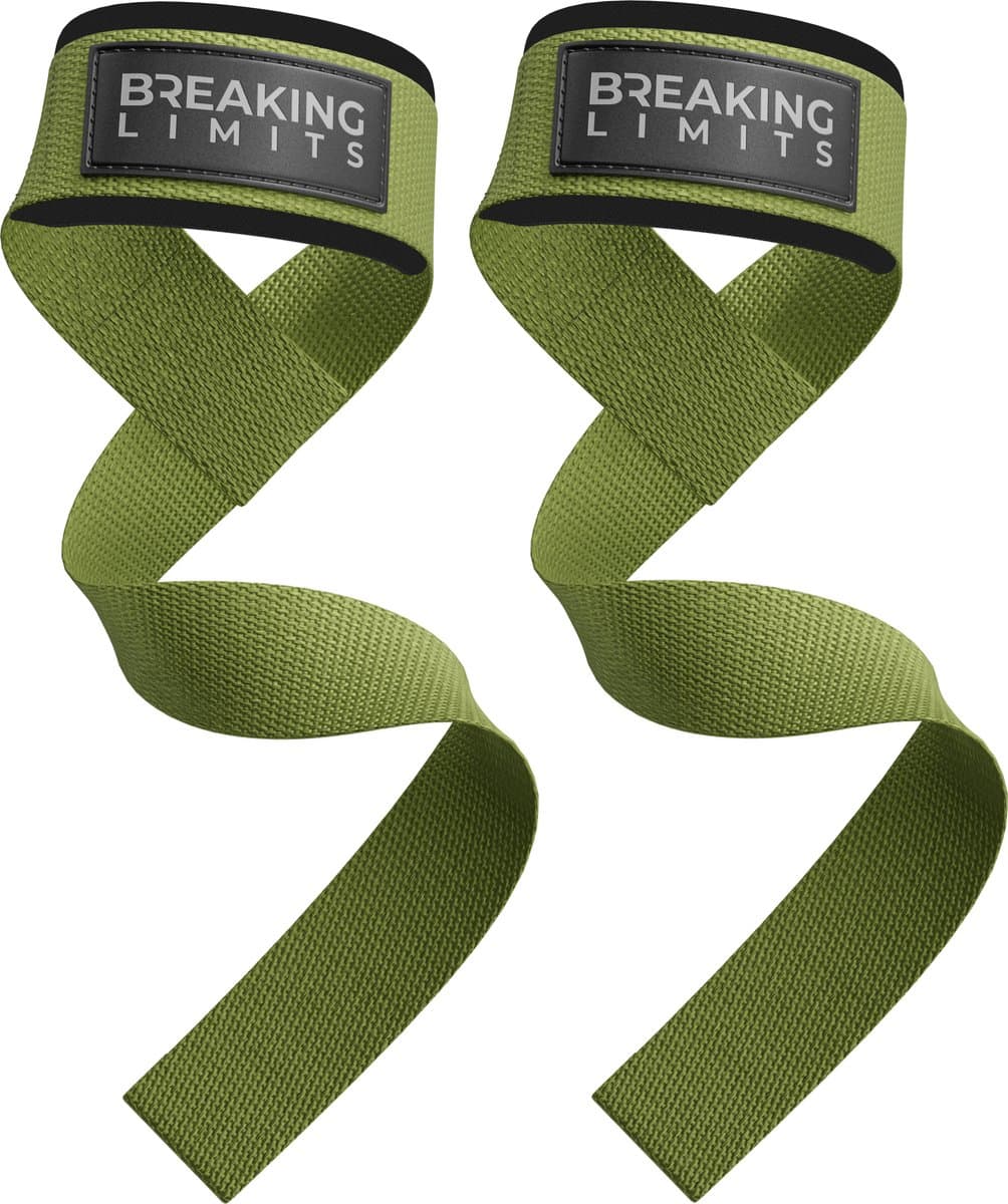 Breaking Limits Lifting Straps - Lifting Grips/Hooks - Deadlift Straps - Lift Straps - Fitness, Crossfit & Krachttraining - 2 Stuks - Militairgroen