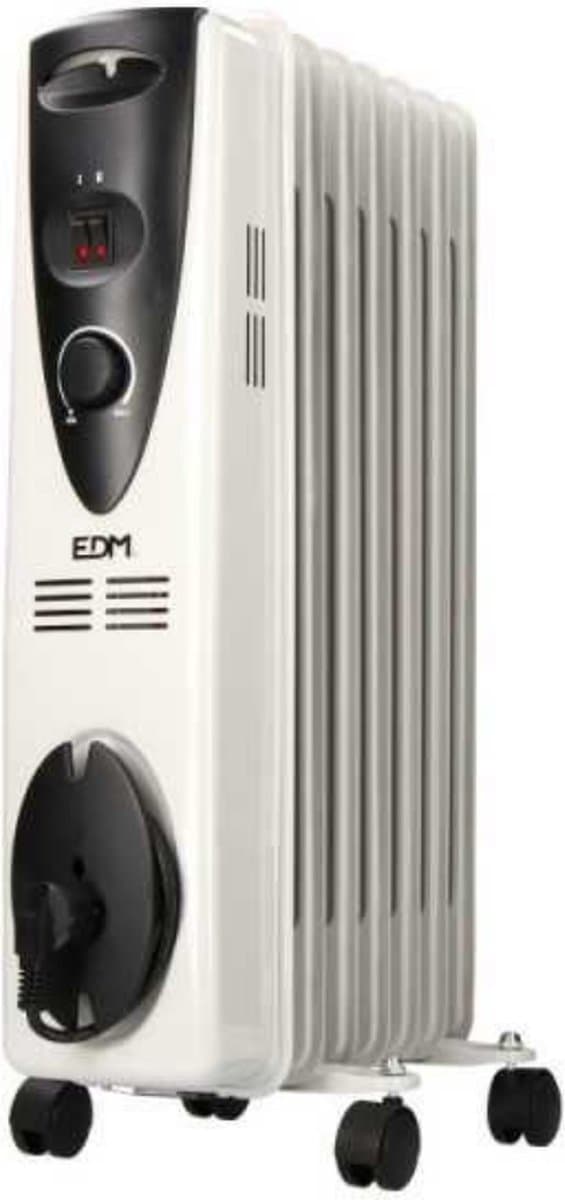 EDM Olieradiator - Kachel Elektrisch - Oliegevulde Radiator - Olieradiator Elektrisch - Thermostaat - Tot 1500W - 7 Kamers - Wit