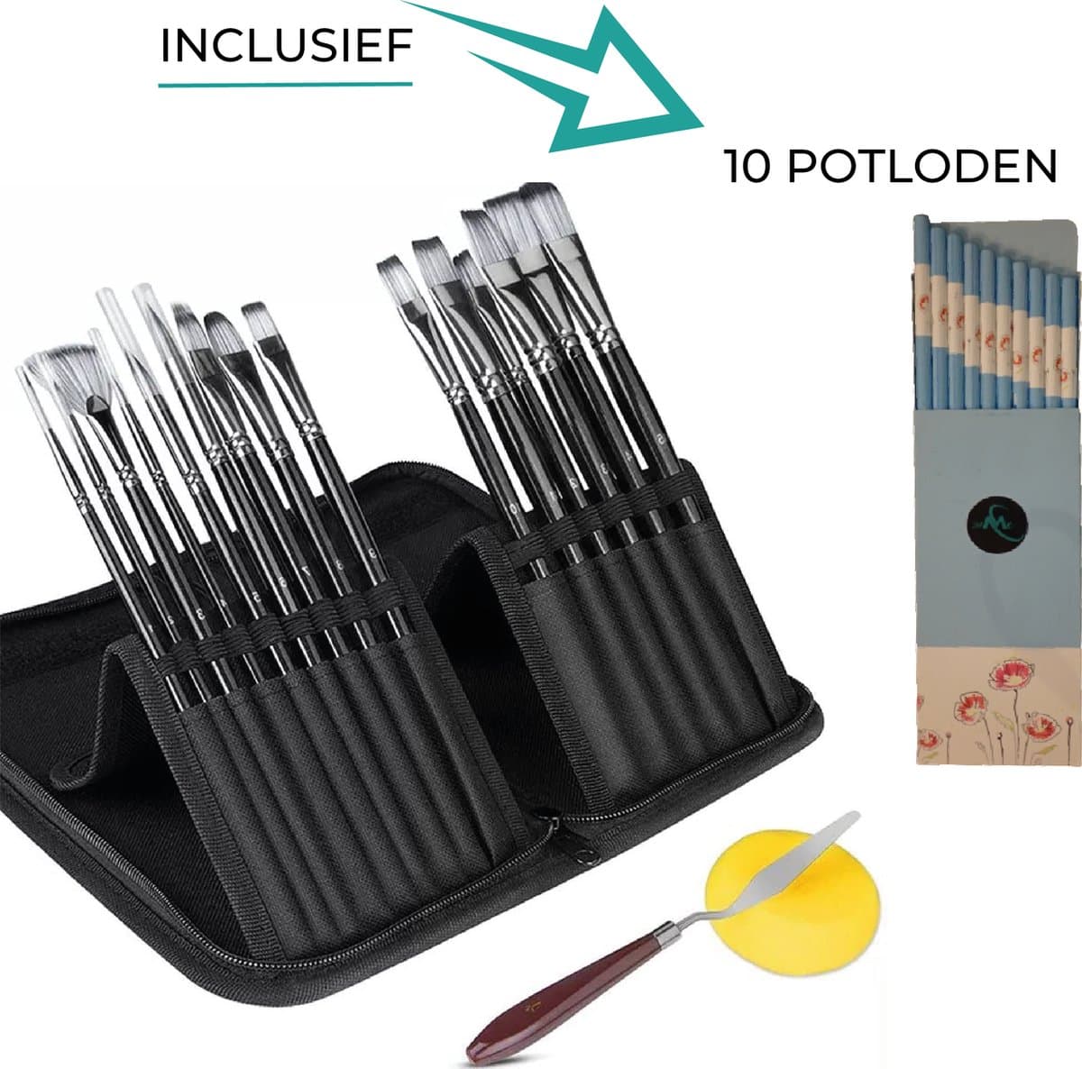24ME® Etui met 15 Professionele Penselen - Inclusief 10 Potloden - Fine Detail - Miniatuur - Penselen Schilderen - Dunne Kwast - Hobby - Modelbouw