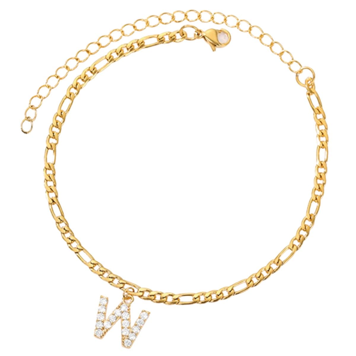 Enkelbandje - Enkelbandjes Dames - Enkelbandje Goud - Initials - Goudkleurig RVS - Letter W