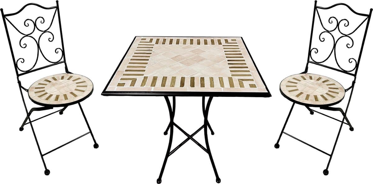 AXI Camilla 3-delige Mozaïek Bistroset Toscaanse stijl – Metalen frame met keramische tegel – Balkonset 2 stoelen en tafel