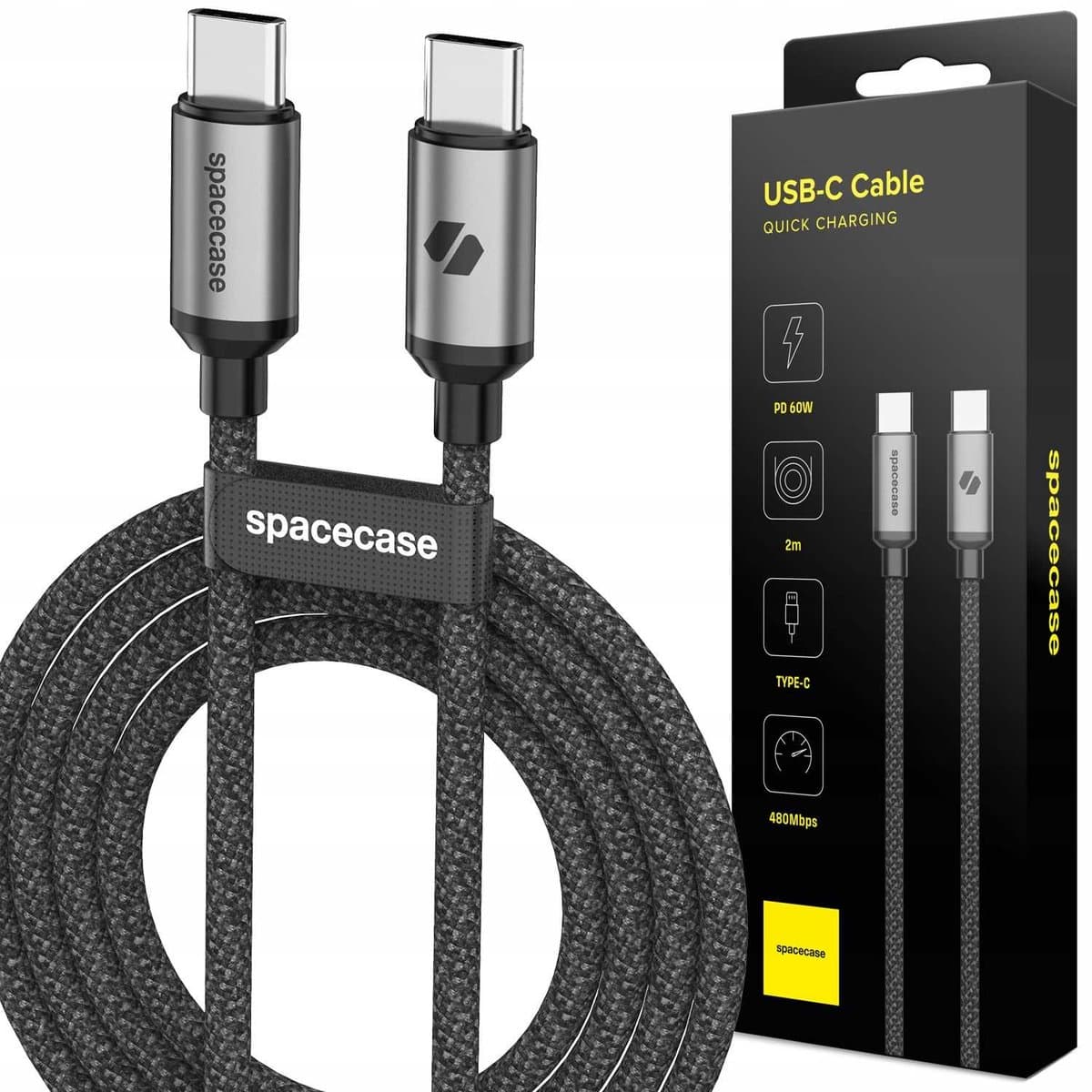 Spacecase Usb-C Naar Usb-C Kabel 2M 60W Voor Telefoons Tablets 2025