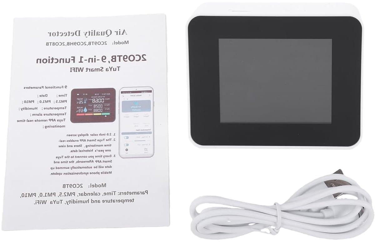 Luchtkwaliteit Monitor - CO2 Tester - Binnenlucht Meten - Visuele Kleurwaarschuwing - 14x10x5 cm - Wit