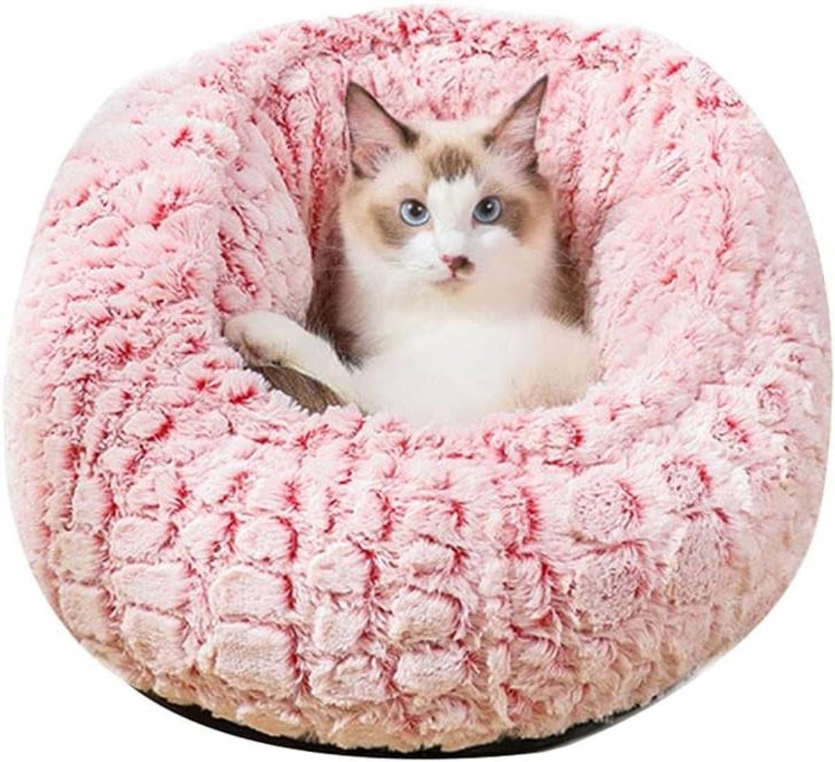 Huisdierbed - Huisdierennest - Rustig Slapen - Donutvorm met uitsparing - 48 x 48 x 32 cm - Rood
