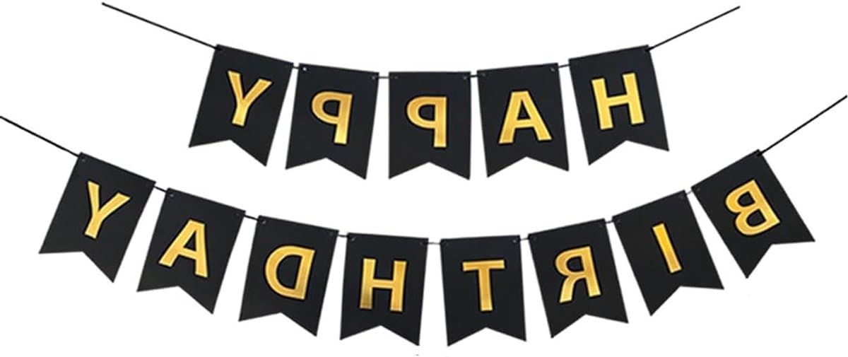 Zwarte en Gouden Verjaardagsbanner - Persoonlijke Decoratie voor Tafel en Feestelijke Ceremonies met Ballonnen en Versieringen